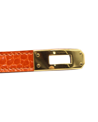 Cuir Kelly Double Tour Orange Alli Lisse Orange Bracelet with Gold Hardware