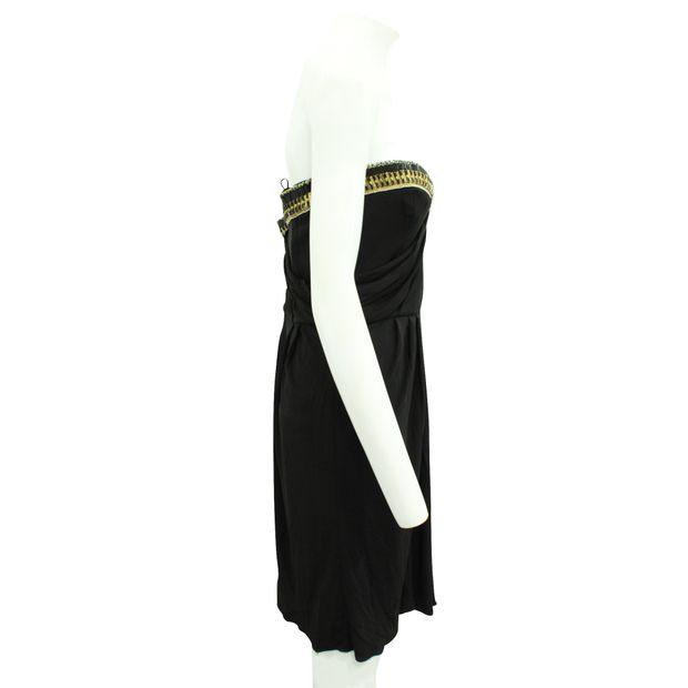 Contemporary Designer Black Evening Short Dress With Golden Elements