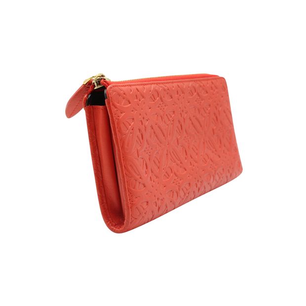 Loewe Embossed Repeat Zip Long Wallet in Red Leather