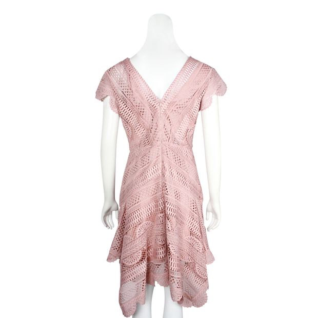 Contemporary Designer Light Pink Lace Dress With Cap Sleeves