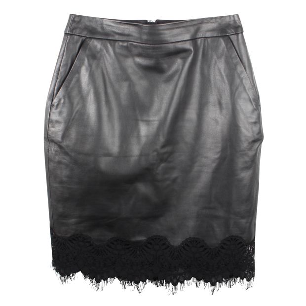 CONTEMPORARY DESIGNER Lambskin Skirt With Lace Embellishment