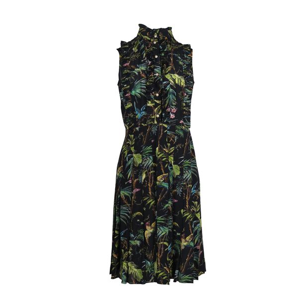 Gucci Tropical Print Dress With Faux Pearls Buttons
