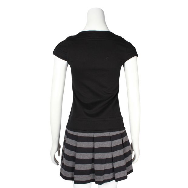 Burberry Blue Label Black & Grey Mini Dress With Striped Skirt