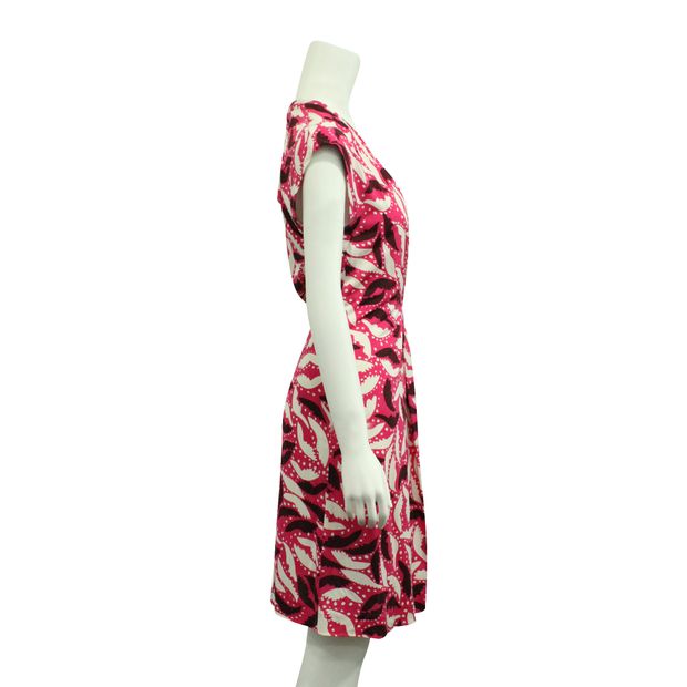 Diane Von Furstenberg Pink & Cream Short Sleeve Wrap Dress