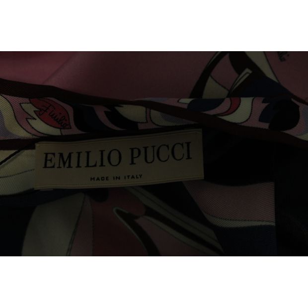Emilio Pucci Pink Print Silk Shift Dress With Tie At Neckline