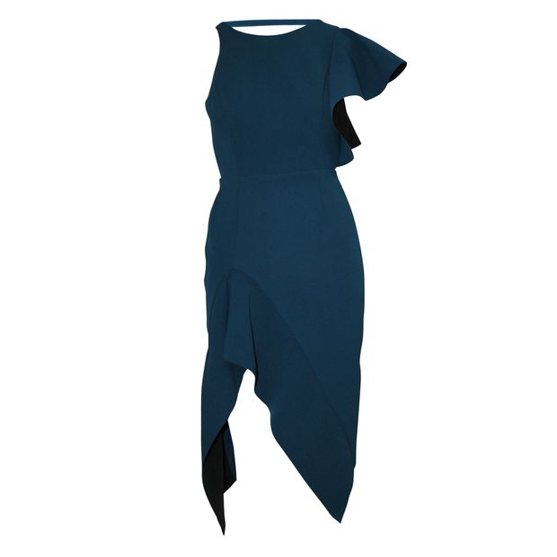 CONTEMPORARY DESIGNER Sea Blue Asymmetric Dress