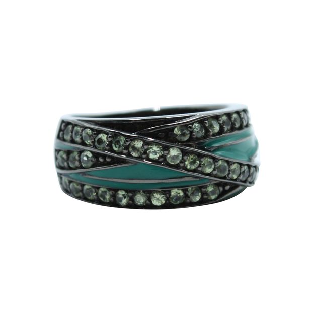 Contemporary Designer Trinity Ring With Green Enamel