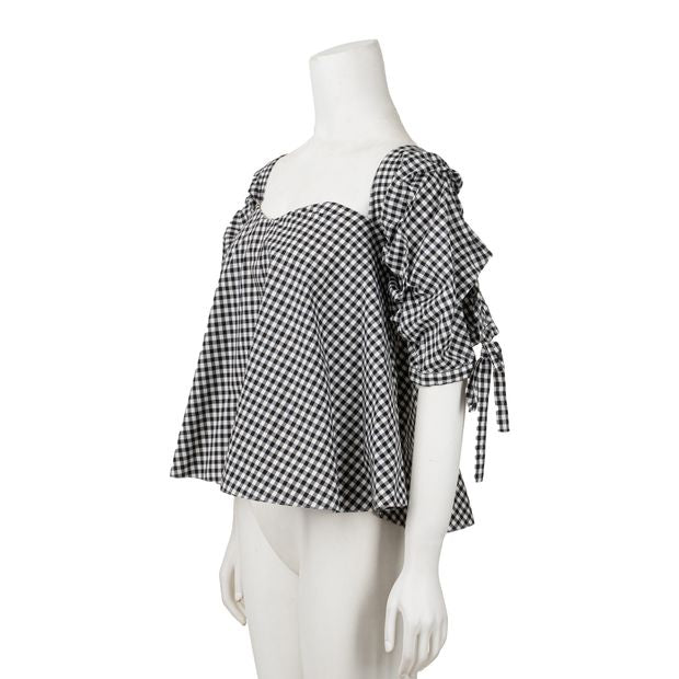 Contemporary Designer Black & White Gingham Off-The-Shoulder Top