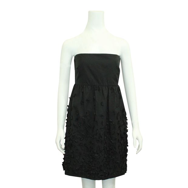 CONTEMPORARY DESIGNER Black Strapless Floral Dress